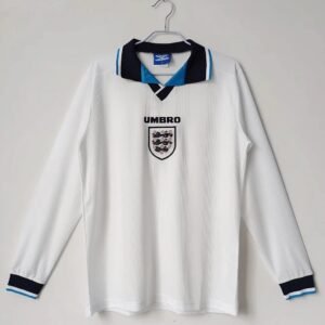 1996 Retro Long Sleeve England Home Soccer Jersey